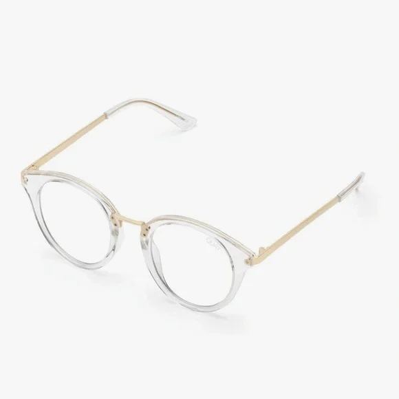 Quay Australia Women's Gotta Run Round Blue Light Blocking Glasses, Clear & Gold - Picture 13 of 13